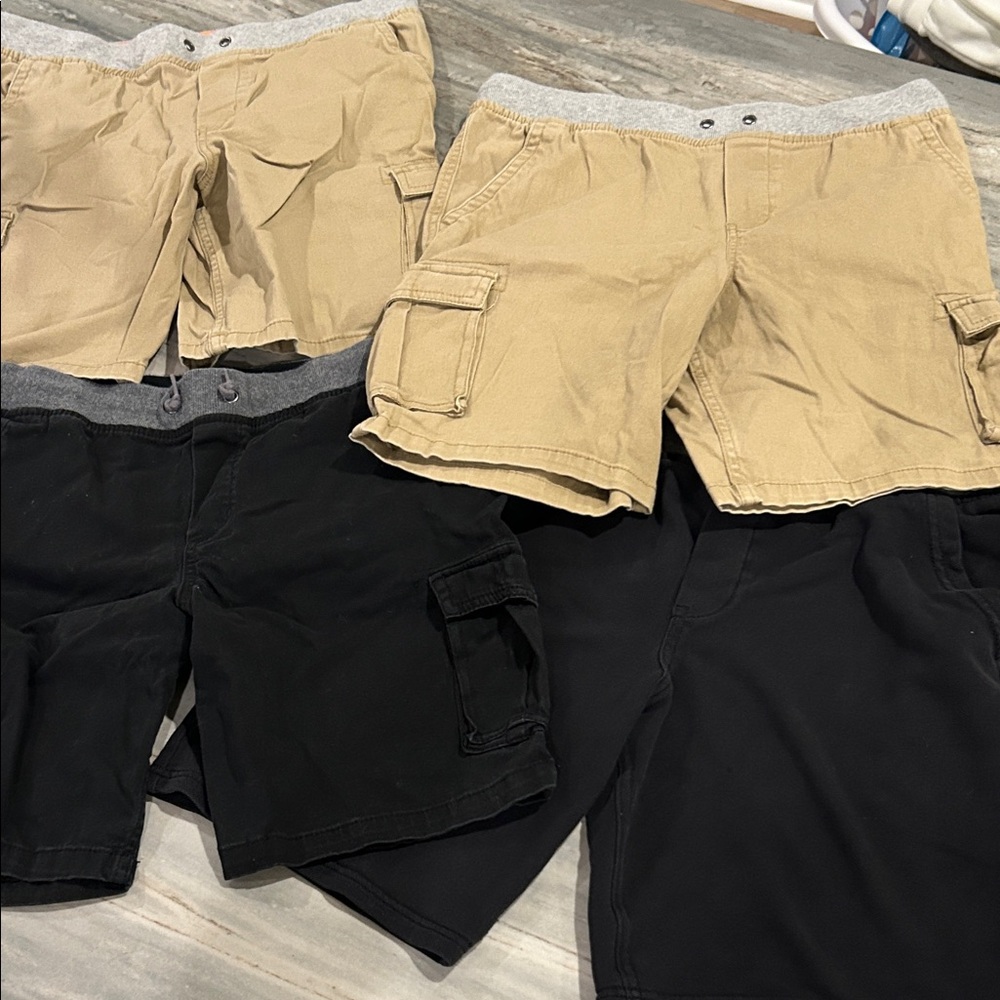 Wonder Nation Boys Cargo Shorts - Black and Tan 4 pairs Sz 14-16 Sz XL husky